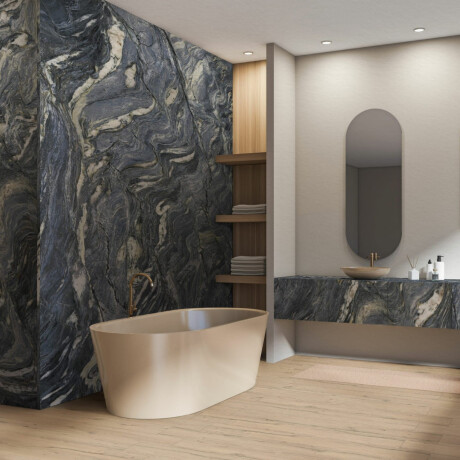Large-format 120x280 blue marble porcelain tiles with light veins, gloss finish A4H677 Esplosione #4