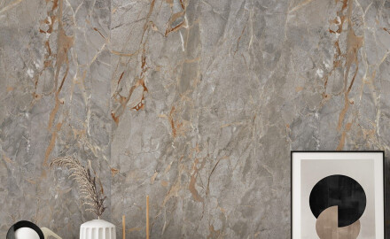 120x120 floor tiles, grey marble with gold veins, gloss finish, A4H723 Sarankolin