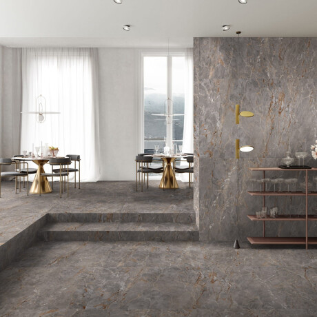 120x120 floor tiles, grey marble with gold veins, gloss finish, A4H723 Sarankolin #2
