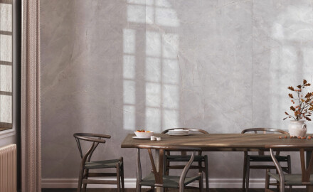 Large-format 120x280 marble-effect porcelain tiles with veining, gloss finish A4H800 Omani Pearl