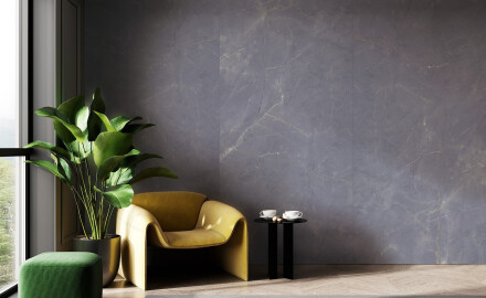 Large-format 120x280 marble-effect porcelain tiles with veining, gloss finish A4H808 Omani Cool