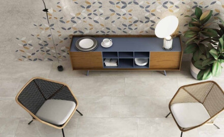 Glazed porcelain floor tiles, 60x120cm, light grey, matt, rectified, A4H83 Iroc White