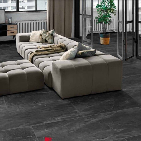 Glazed porcelain stoneware floor tiles, 60x120cm, matt black, rectified, A4H85 Iroc Black #18