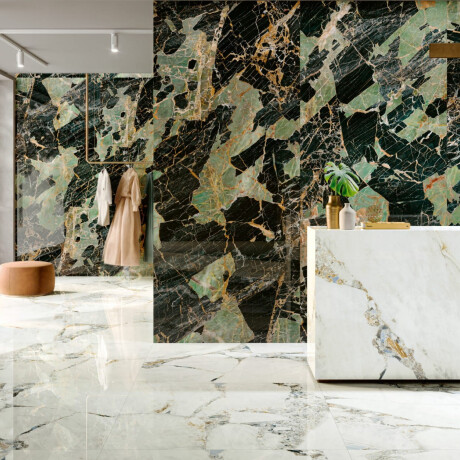 Bookmatch porcelain stoneware 120x280, emerald marble with veins, gloss finish A4H850 Esmerald Paris #3