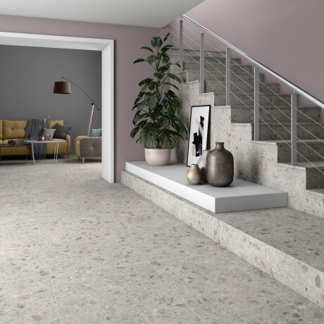 Glazed porcelain stoneware floor tiles, 60x120, Grey (matt), rectified, A4H97, Terrazzo #10