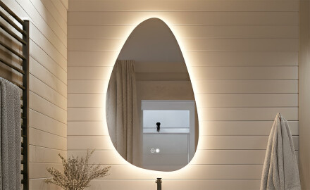Irregular-shaped mirror with lighting, 64×104 cm, dual color, touch switch, heating mat