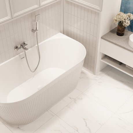 Free-standing fluted Glamour 170 cm bathtub, complete with siphon and stopper/drain in white #1