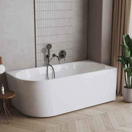 Astri freestanding wall-mounted bathtub, 150 cm, right-sided, complete with a drain trap, plug, and an elegant overflow #1