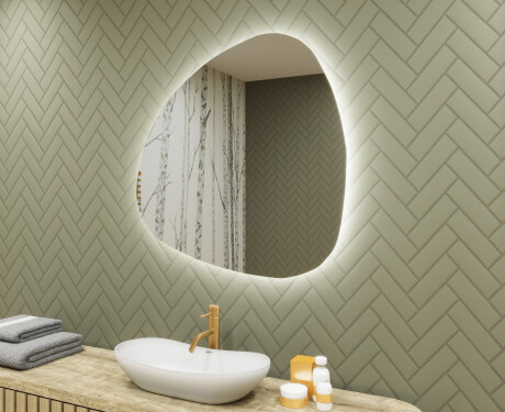 Irregular Mirror LED Lighted decorative design 74x74cm with cool LED color 7000K, warm color 3000K, or neutral color 4500K