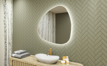 Irregular Mirror LED Lighted decorative design 74x74cm with cool LED color 7000K, warm color 3000K, or neutral color 4500K