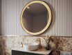 Black round LED mirror in a wooden frame
