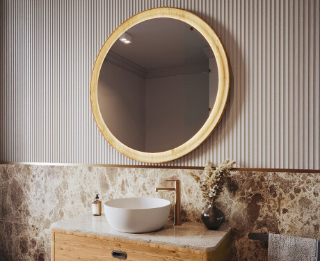 Mirror in a wooden frame with LED lighting