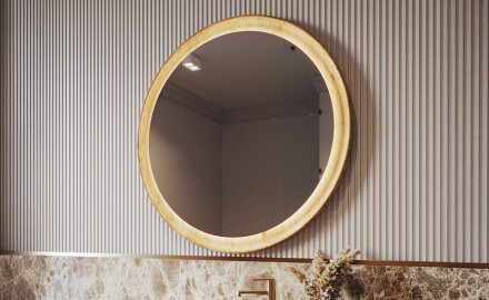 Mirror in a wooden frame with LED lighting