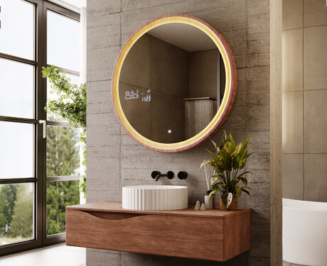 Round LED mirror in an oak frame #9