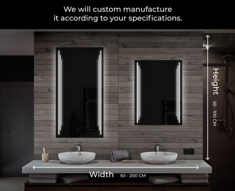 Bathroom mirror with shop lights and clock