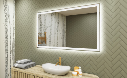 Designer Backlit LED Bathroom Mirror 120x70cm with cool LED color 7000K, warm color 3000K, or neutral color 4500K