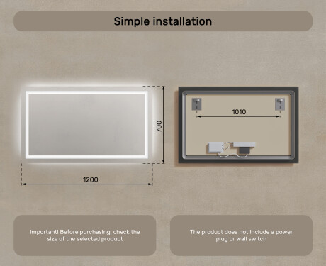 Designer Backlit LED Bathroom Mirror 120x70cm with cool LED color 7000K, warm color 3000K, or neutral color 4500K #7