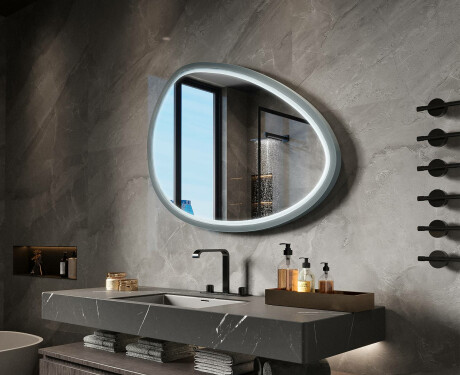 Asymmetrical LED mirror with a lacquered MDF frame L310