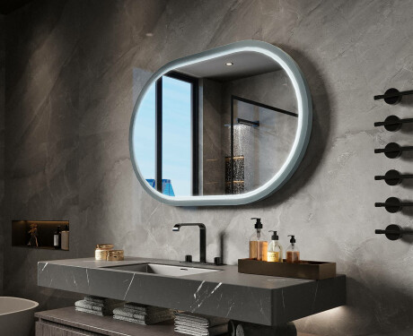 Stadium-shaped LED mirror with a lacquered MDF frame L307