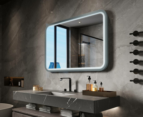 Rounded LED mirror with a lacquered MDF frame L305