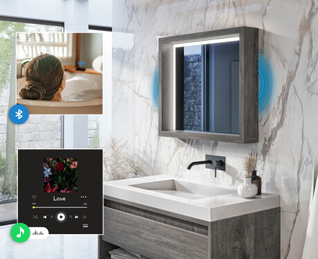 LED bathroom mirror with a WoodenFrame frame in Oslo Oak color #5