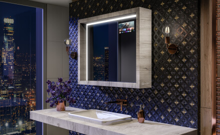 LED bathroom mirror with a WoodenFrame frame in Oslo Oak color