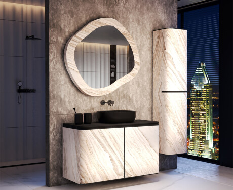 Custom-sized bathroom mirror with a stone frame L297