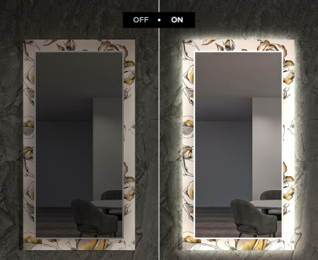 Backlit Decorative Mirror For The Hallway - Golden Flowers #6