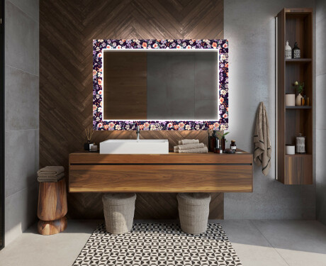 Backlit Decorative Mirror For The Bathroom - Elegant Flowers #10