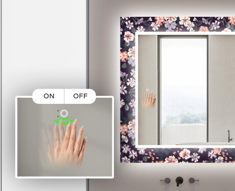 Backlit Decorative Mirror For The Bathroom - Elegant Flowers #4