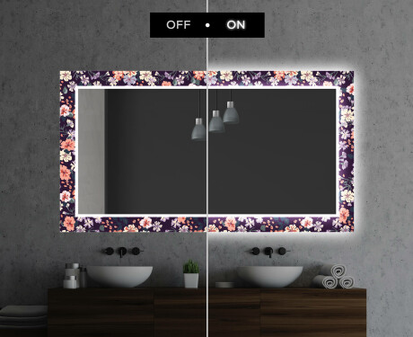 Backlit Decorative Mirror For The Bathroom - Elegant Flowers #6