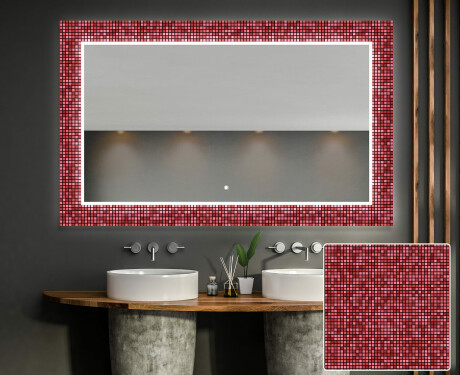 Backlit Decorative Mirror For The Bathroom - Red Mosaic