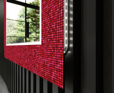 Backlit Decorative Mirror For The Bathroom - Red Mosaic #9