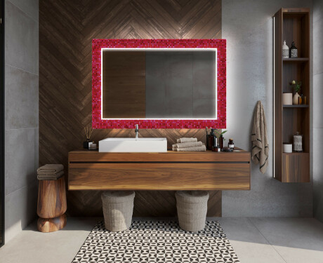 Backlit Decorative Mirror For The Bathroom - Red Mosaic #10