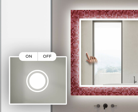 Backlit Decorative Mirror For The Bathroom - Red Mosaic #3