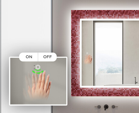 Backlit Decorative Mirror For The Bathroom - Red Mosaic #4