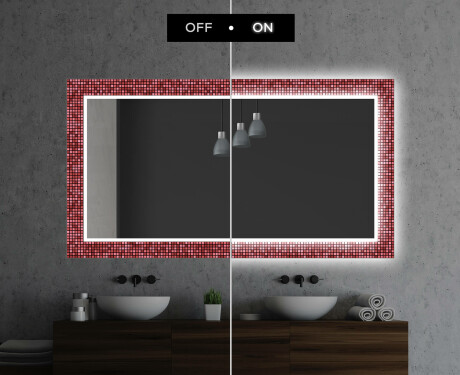 Backlit Decorative Mirror For The Bathroom - Red Mosaic #6
