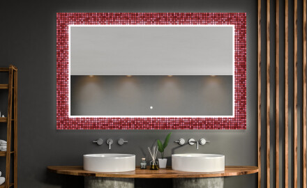 Backlit Decorative Mirror For The Bathroom - Red Mosaic