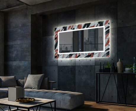 Backlit Decorative Mirror For The Living Room - Leaves #2