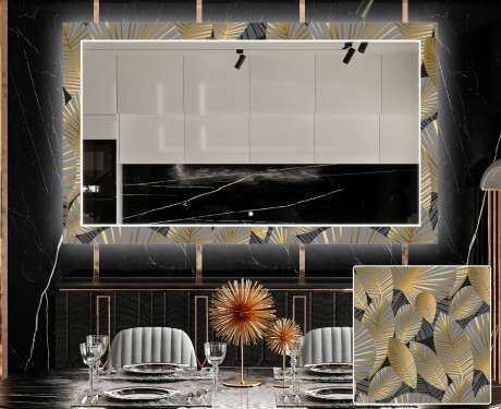Backlit Decorative Mirror For The Living Room - Golden Leaves