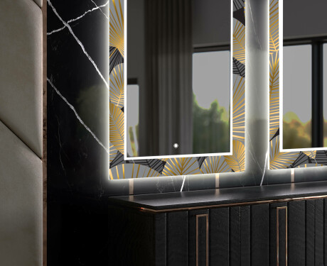 Backlit Decorative Mirror For The Living Room - Golden Leaves #9
