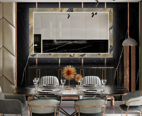 Backlit Decorative Mirror For The Living Room - Golden Leaves #10