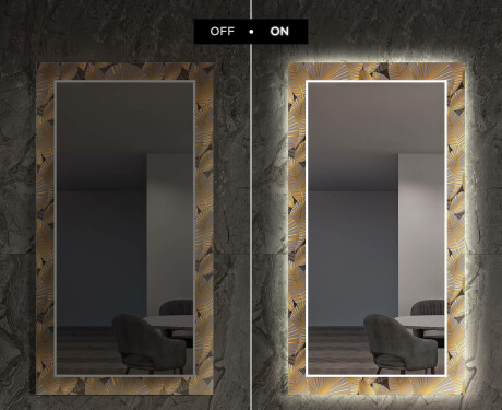 Backlit Decorative Mirror For The Living Room - Golden Leaves #6