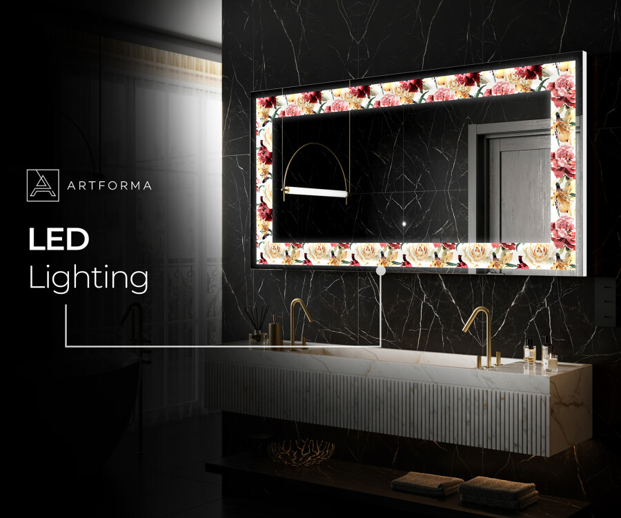 Artforma Backlit Decorative Mirror Flowers Full Of Colors