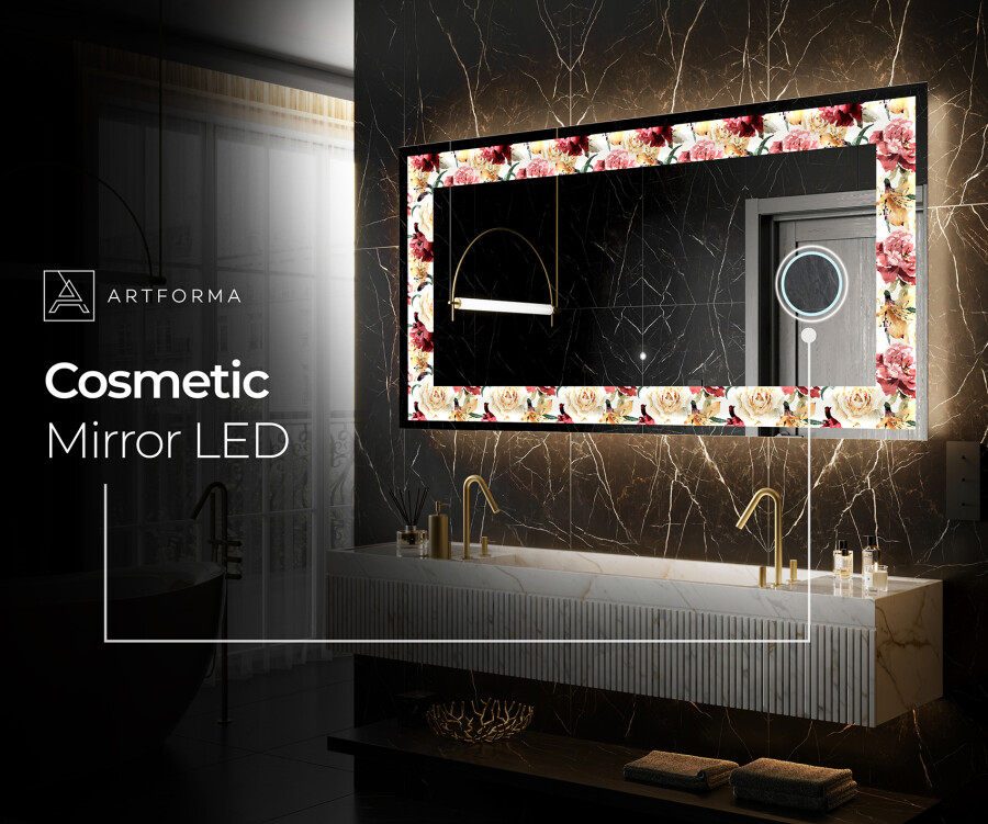 Artforma Backlit Decorative Mirror Flowers Full Of Colors