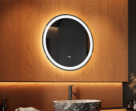 Round Backlit LED Bathroom Mirror 60cm with Dual color, Touch Switch, Demister - L76