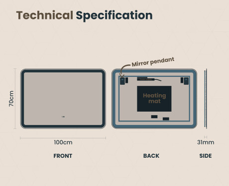 Designer Backlit LED Bathroom Mirror 100x70cm with Dual color, Touch Switch, Demister, Bluetooth speaker - L141 #6