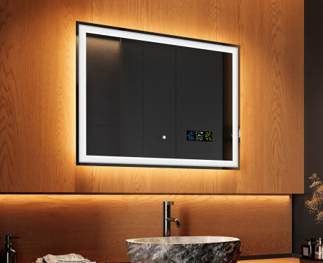 Designer Backlit LED Bathroom Mirror 80x60cm with Dual color, Demister, Station, Touch Switch - L01