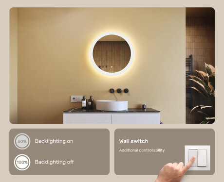 Round bathroom mirror with LED light 60cm with Dual color, Touch Switch #4