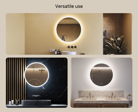 Round LED light bathroom mirror 80cm with Dual color, Touch Switch #2